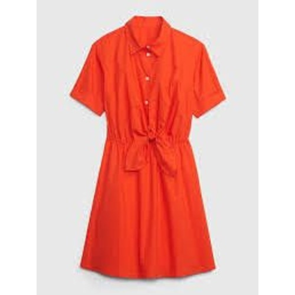 Gap Womens Orange Cotton Poplin Short Sleeve Tie Waist Shirt Dress Small